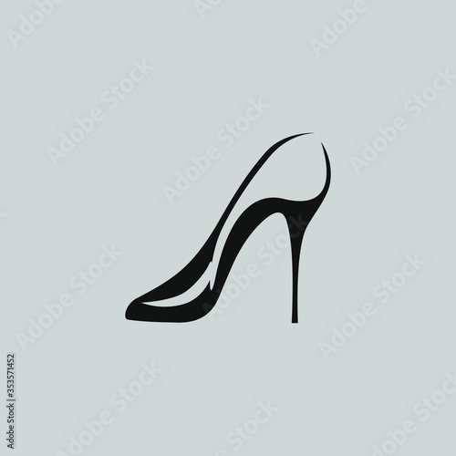 High heeled shoe symbol, icon on gray backdrop. Design element