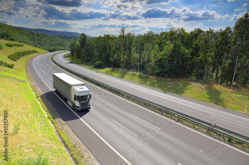 Truck transport on the road and cargo