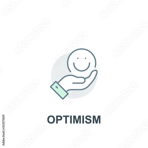 Smile & hands look up for stress resistant, self expression, compassion for business concept.  Motivation & social responsibility. Optimism icon. Vector illustration. Design on white background. EPS10