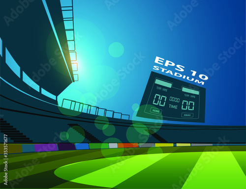Football arena field with bright stadium lights vector eps10