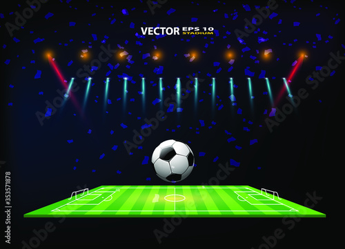 Football arena field with bright stadium lights vector eps10