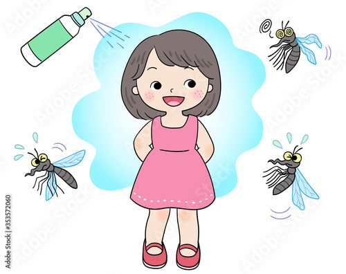 After the girl sprayed the anti-mosquito liquid, the mosquitoes dared not get close. There is a bottle in the upper left corner