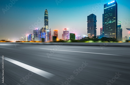 Empty asphalt road through modern city in Shenzhen, China