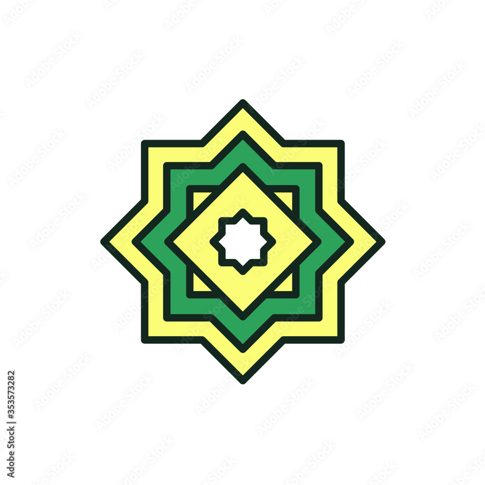 Two overlapping square fo arabic calligraphy. Spiritual tradition. Quran, Emblems and flag. Rub el hizb, eight pointed star, arab culture icon. Vector illustration. Design on white backgound. EPS 10 Two overlapping square fo arabic calligraphy. Spiritual tradition. Quran, Emblems and flag. Rub el hizb, eight pointed star, arab culture icon. Vector illustration. Design on white backgound. EPS 10