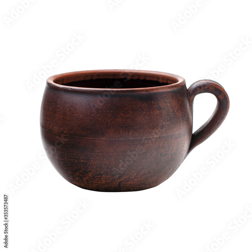 red clay mug on a white isolated background