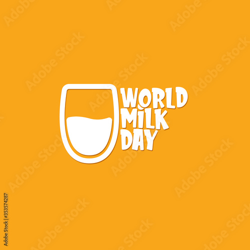 vector wold milk day outline style icon or label isolated on orange background. Milk day greeting poster design template. Milk day logo with milk glass
