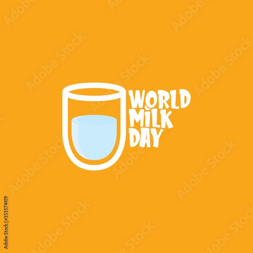 vector wold milk day outline style icon or label isolated on orange background. Milk day greeting poster design template. Milk day logo with milk glass