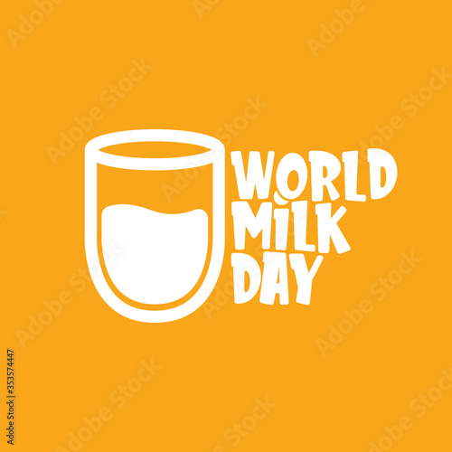 vector wold milk day outline style icon or label isolated on orange background. Milk day greeting poster design template. Milk day logo with milk glass