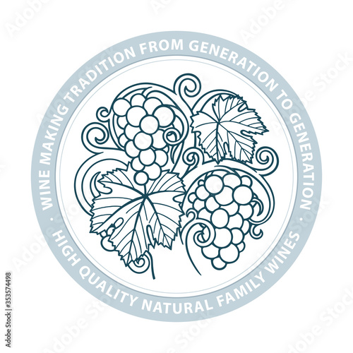 Grape. Hand drawn grape and vine engraving style illustration. Bunch of grapes vector design element. Grape and vine logo and background. Wine theme grape and vine vintage style ornament.