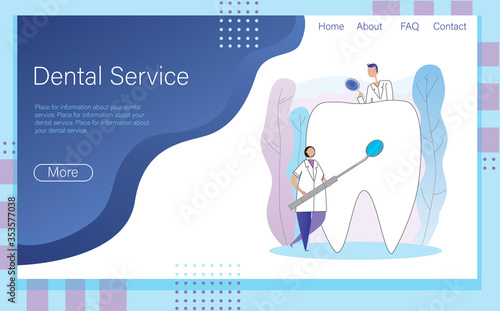 Dental or orthodontic clinic website home page layout for web, flat vector stock illustration with dentist doctor and molar for landing