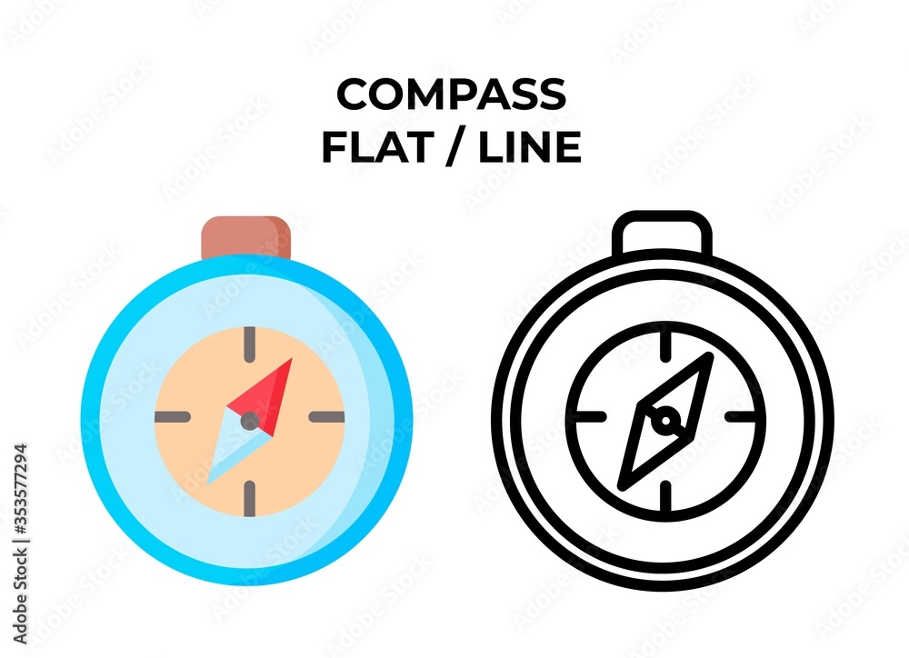 Camping compass line and flat icon, logo and badge. Vector. Eps 10 Camping compass line and flat icon, logo and badge. Vector. Eps 10