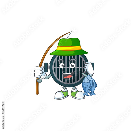 A Caricature picture of grill fisher succeed catch a fish