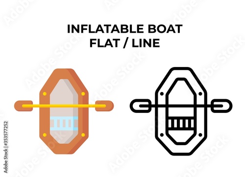 Camping inflatable boat line and flat icon, logo and badge. Vector. Eps 10