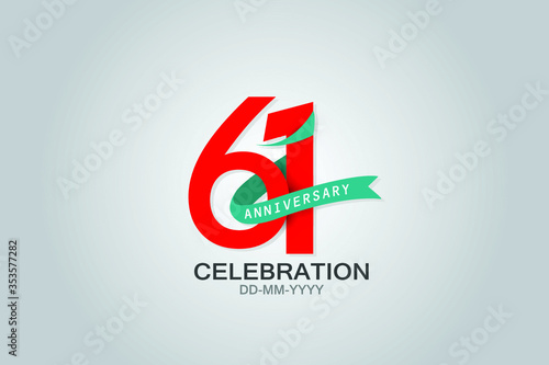 61 years anniversary blue ribbon celebration logotype. anniversary logo with Red text and Spark light white color isolated on black background, vector design for celebration, invitation vector