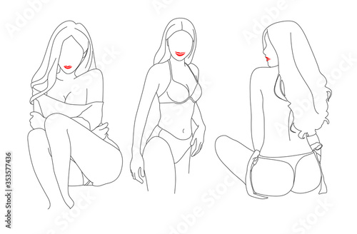 Erotic WomanBody. Nude Line DrawingArt Design. Vector EPS 10
