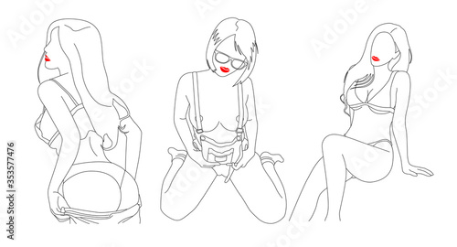 Erotic WomanBody. Nude Line DrawingArt Design. Vector EPS 10