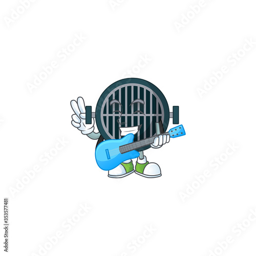 Grill cartoon character style plays music with a guitar