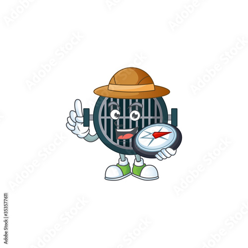 Experience explorer of grill cartoon character style using compass