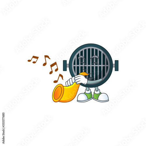 Talented musician of grill mascot design playing music with a trumpet