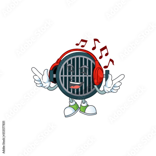 Cartoon drawing design of grill listening to the music with headset