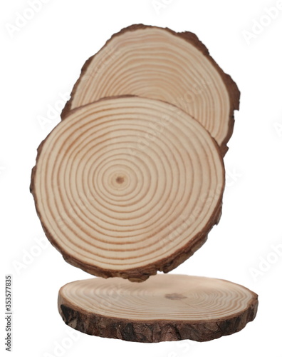 Fototapeta Naklejka Na Ścianę i Meble -  Tree trunk cross section, wooden stumps isolated on white background with clipping path