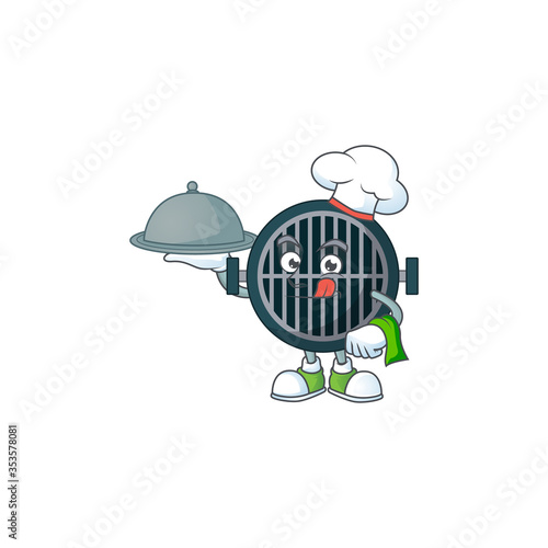 A grill chef cartoon mascot design with hat and tray