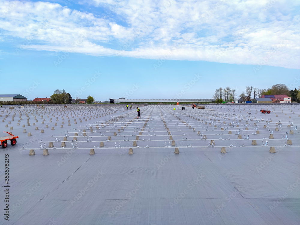 Obraz premium Solar panel mounting structure installation