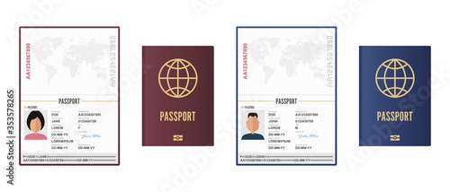 Opened and closed male and female passport vector illustration isolated photo