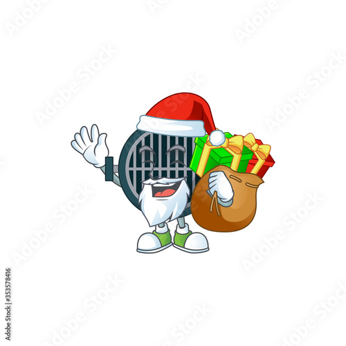 Santa grill Cartoon drawing design with sacks of gifts