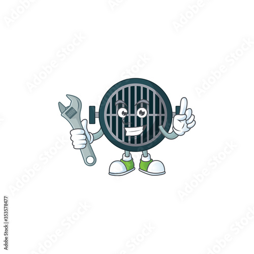 A smart mechanic grill cartoon mascot design fix a broken machine
