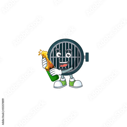 Happy face of grill cartoon design toast with a bottle of beer
