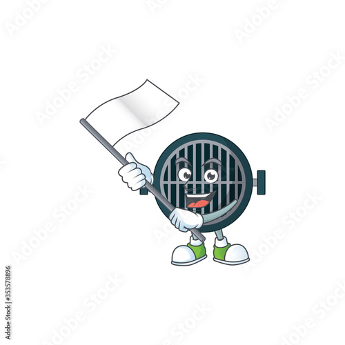 Cute caricature character of grill with a white flag