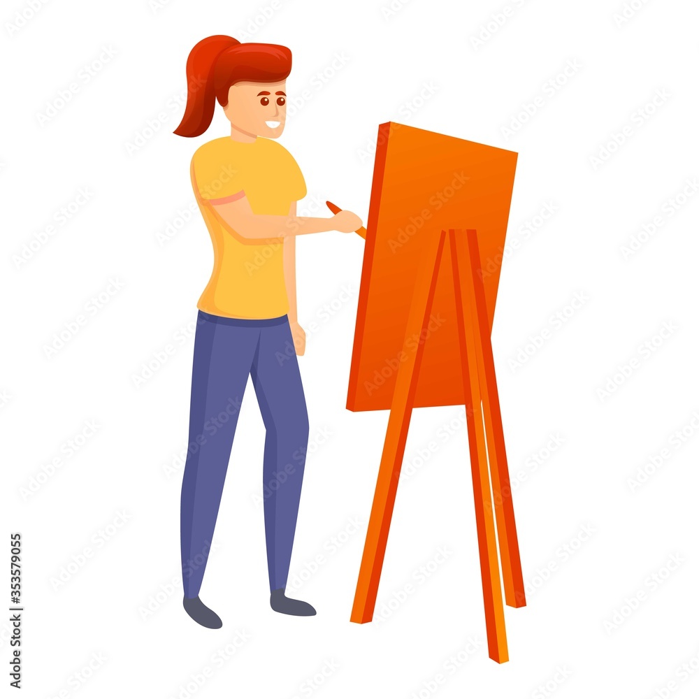 Young girl painter icon. Cartoon of young girl painter vector icon for web design isolated on white background