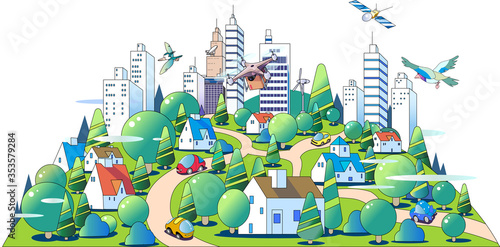 ドローンの飛ぶ近未来の都市