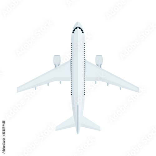 Aircraft top view. Realistic passenger plane vector illustration. 