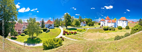 Varazdin. Historic town of Varazdin landmarks and green landscape panoramic view,