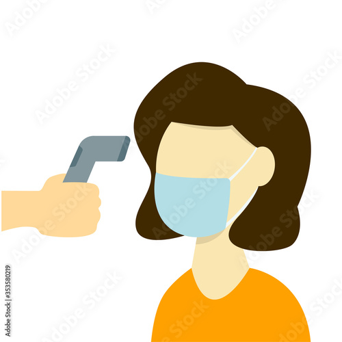 Temperature measurement in women with a digital thermometer. Body Temperature Check during Covid-19 Outbreak Vector Illustration in Flat Design. Fever Check