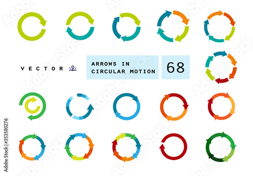 Multi Colored arrows in circular motion. Arrow combinations. Rotation arrows. Circle arrow icon. Recycling flat design vector icons set. Recycle icon vector illustration isolated on white background