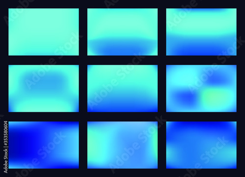 Abstract blue blurry background set. Blurred turquoise water backdrop. Vector illustration for your graphic design, banner, summer or aqua poster.