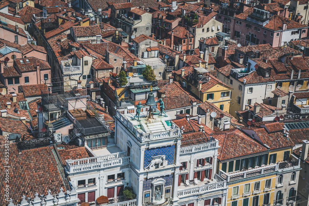 The old city and the industrial area of Venice as seen from St. Mark's Campanile, Italy