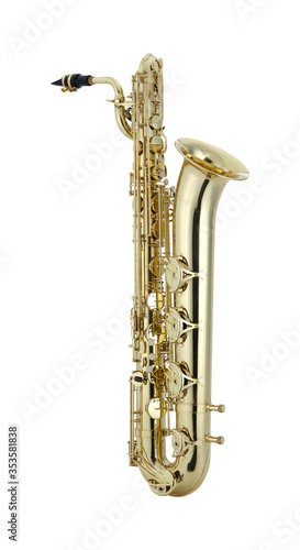 Shiny Baritone saxophone  Bari sax  Saxophone Woodwinds Music Instrument Isolated on White background