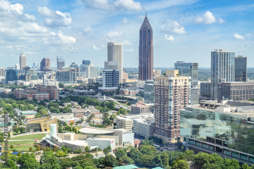 Aerial View of Atlanta s Skyline in Summer - Atlanta  Georgia  USA