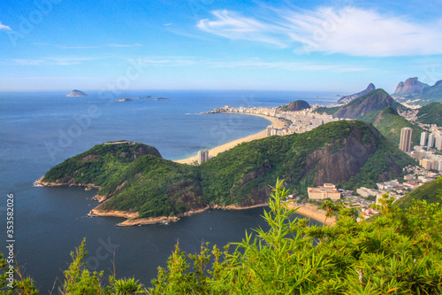 Cityscape of Rio de Janeiro with bays, Ipanema and Copacabana beaches and hills