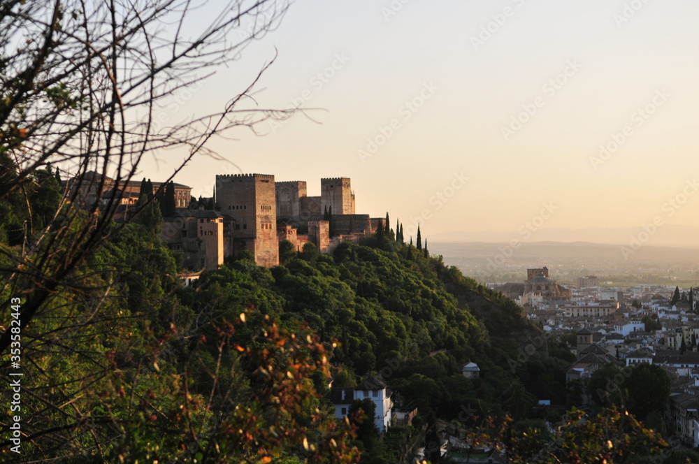 Sunset over the city of Granada, Andalusia, Spain. Alhambra palace and Albaicín Moorish quarter Sunset over the city of Granada, Andalusia, Spain. Alhambra palace and Albaicín Moorish quarter