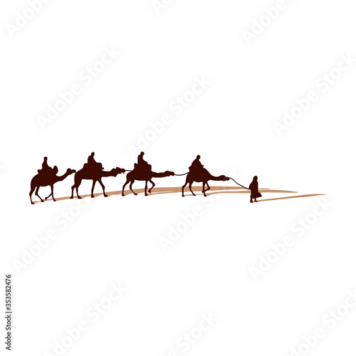 vector illustration of caravan of camels on white background
