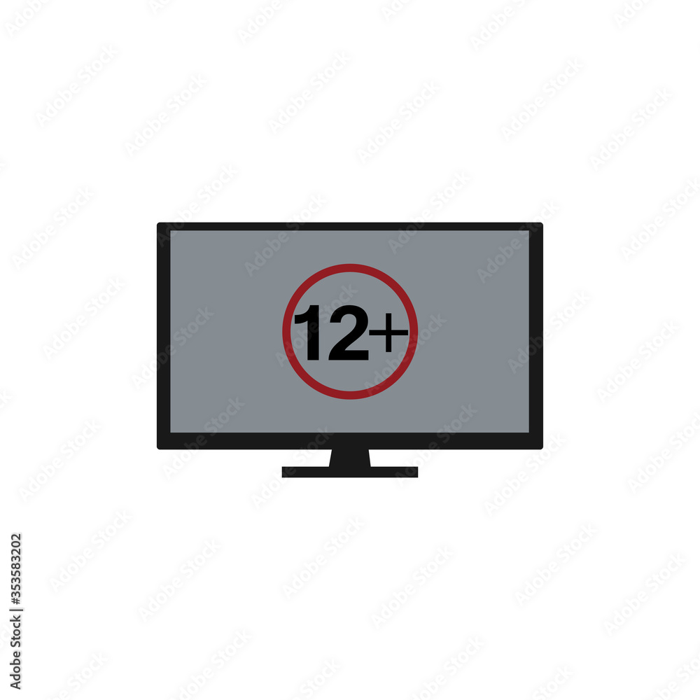 Illustration of an isolated warning signal with the text 12+ Illustration of an isolated warning signal with the text 12+