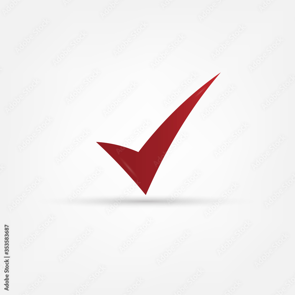 Red check mark icon. Tick symbol in red color, vector illustration ...
