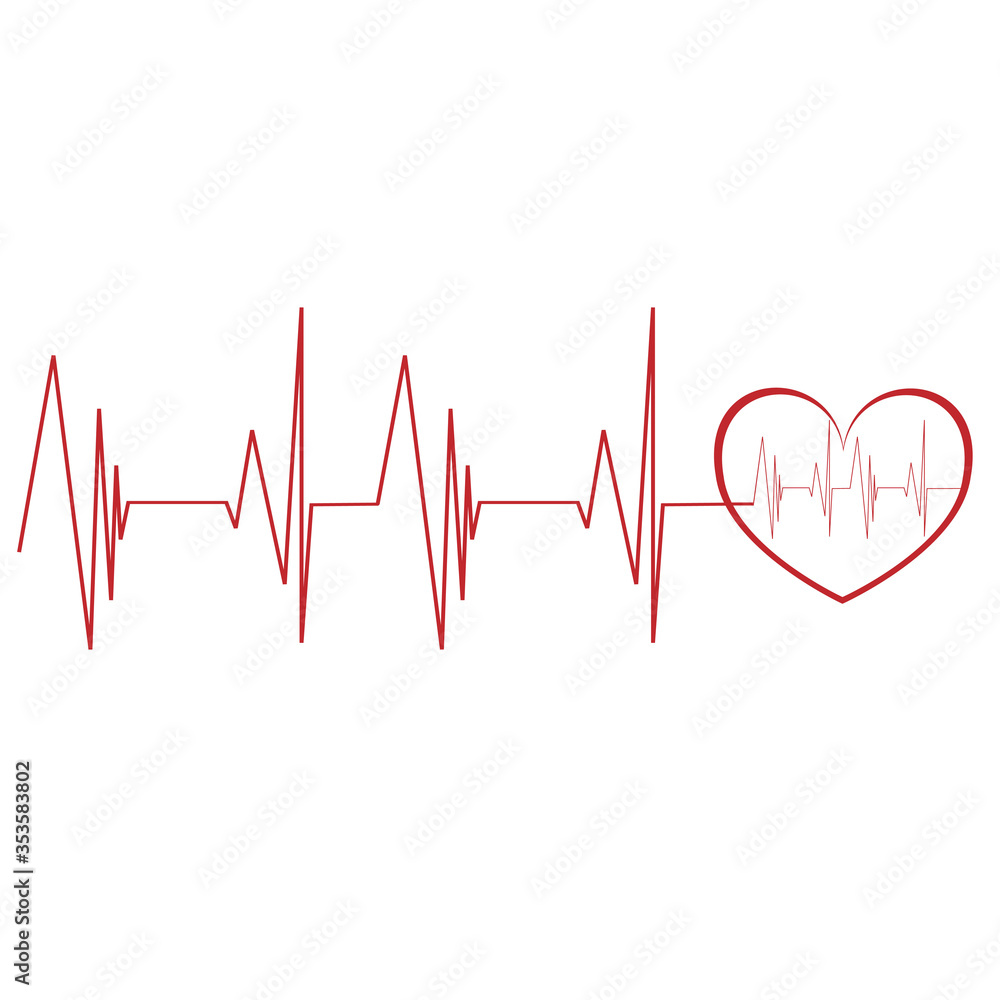 Pulse of the heart. Red and white colors. Heartbeat is lonely, cardiogram.