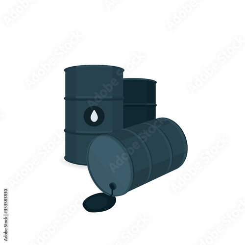 Barrels and poured oil vector illustration. 