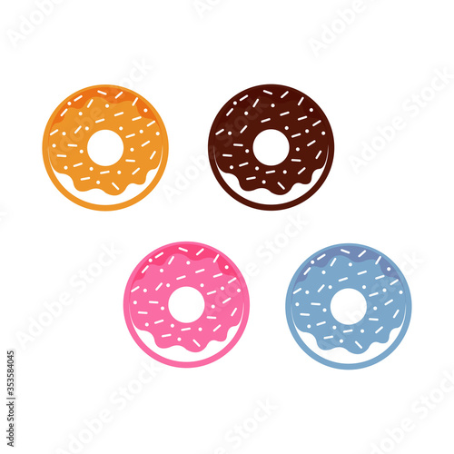 Colorful glazed donut set on white background.